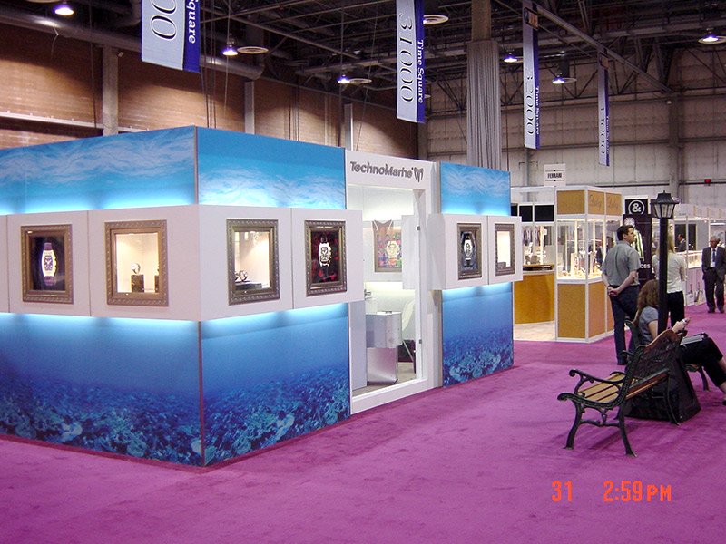 trade show booth with lightboxes