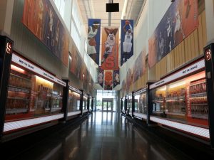 custom basketball installation with vertical banners