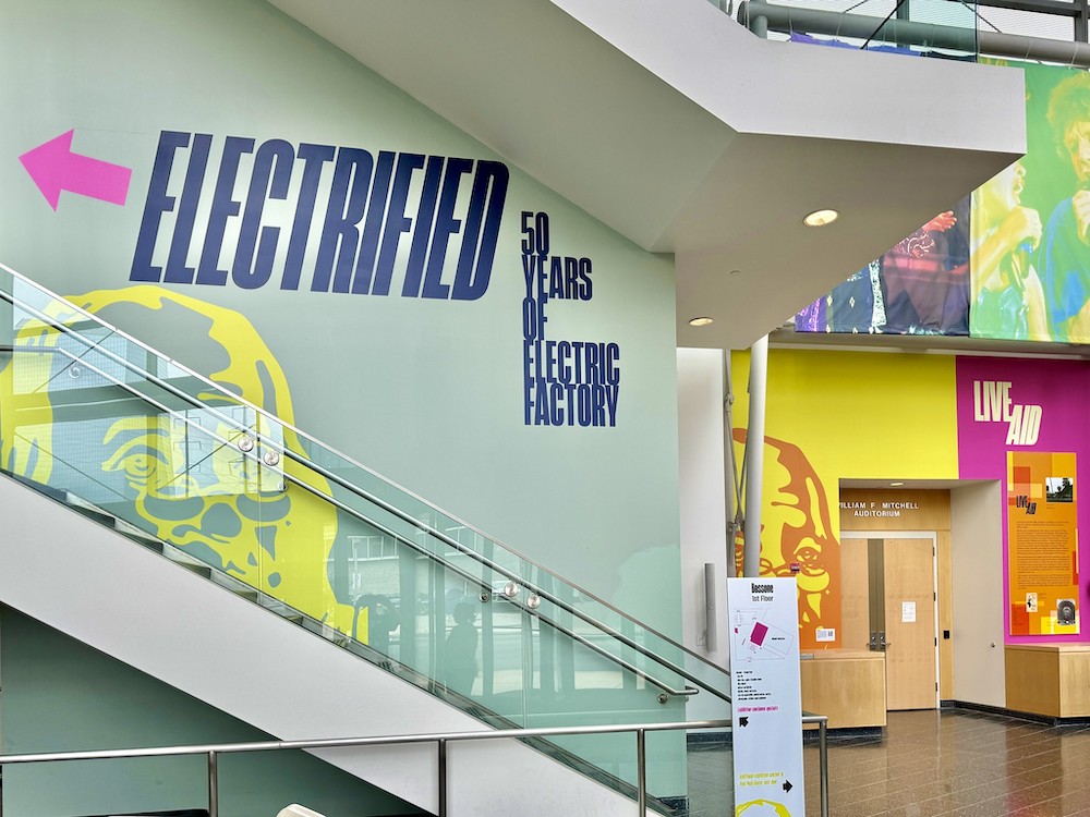 drexel university electrified exhibit - custom graphics - custom museum display graphics - color reflections - staircase