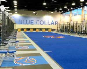 Boise State University custom printed carpet graphics and wall graphics for the locker room